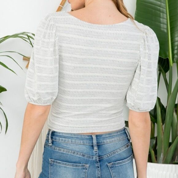 Black Friday Deals ◇ Juniors Casual Light Grey Crop Top with Puff Sleeve S, M, L - Picture 4 of 7